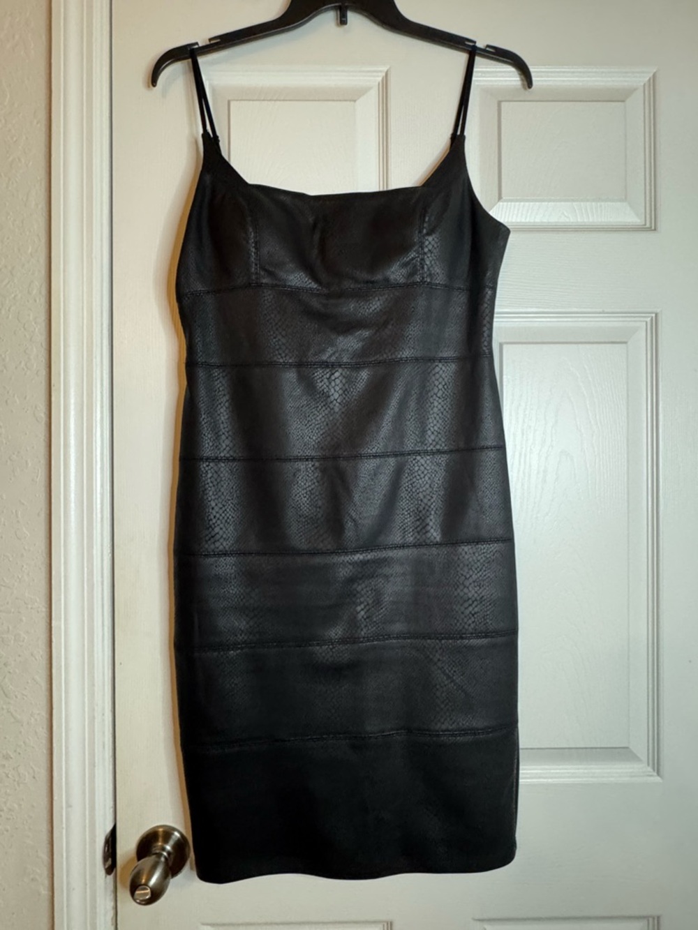 Bebe Black Faux Leather Snakeskin Bodycon Dress L